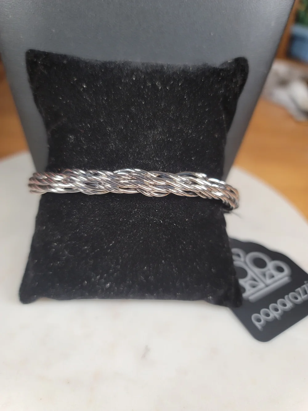 paparazzi Twisted Silver-Tone Rope Cuff